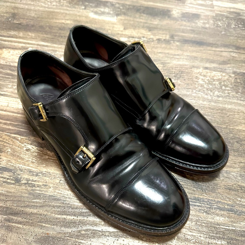 BRIONI black double buckle monk strap dress shoes